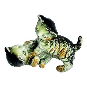 Vintage 1950s Playing Kittens Ceramic Figurine Japan Makers Mark 5"T